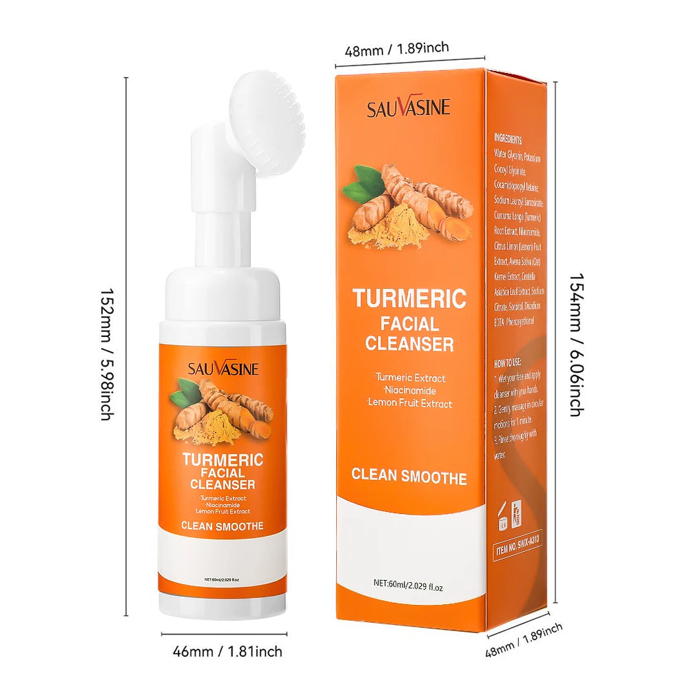 Turmeric Facial Cleanser with Brush – Brightening & Moisturizing Foam with Lemon Extract