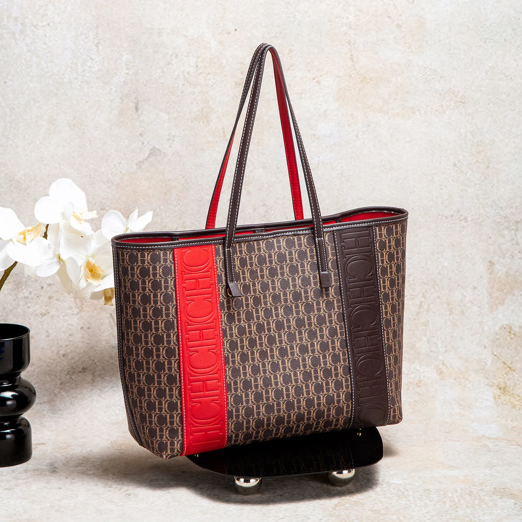 Women's Tote Bag New PVC Large Capacity Splicing Design Women's Bag Commuter Coffee Color Handbag