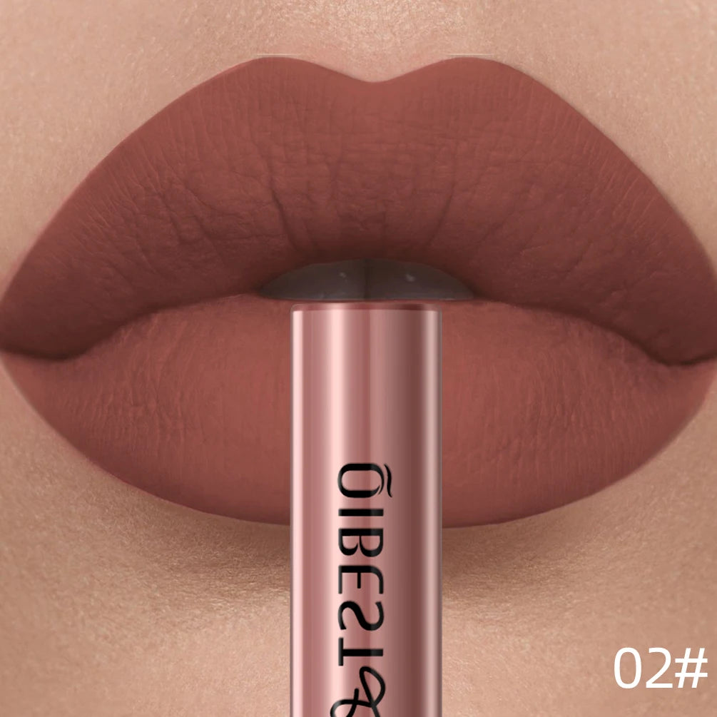 QIBEST Matte Liquid Lipstick – Waterproof, Long-Lasting Velvet Lip Gloss, Nude & Red