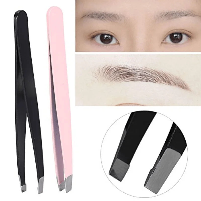 Stainless steel eyebrow tweezers for precise hair removal and shaping, durable and comfortable grip