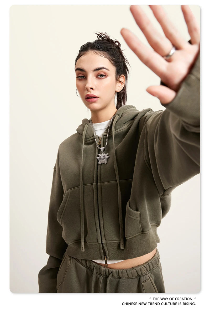 Women’s Fleece Zip Hoodie – HY0448 355gsm, thick, cropped, hooded, loose fit