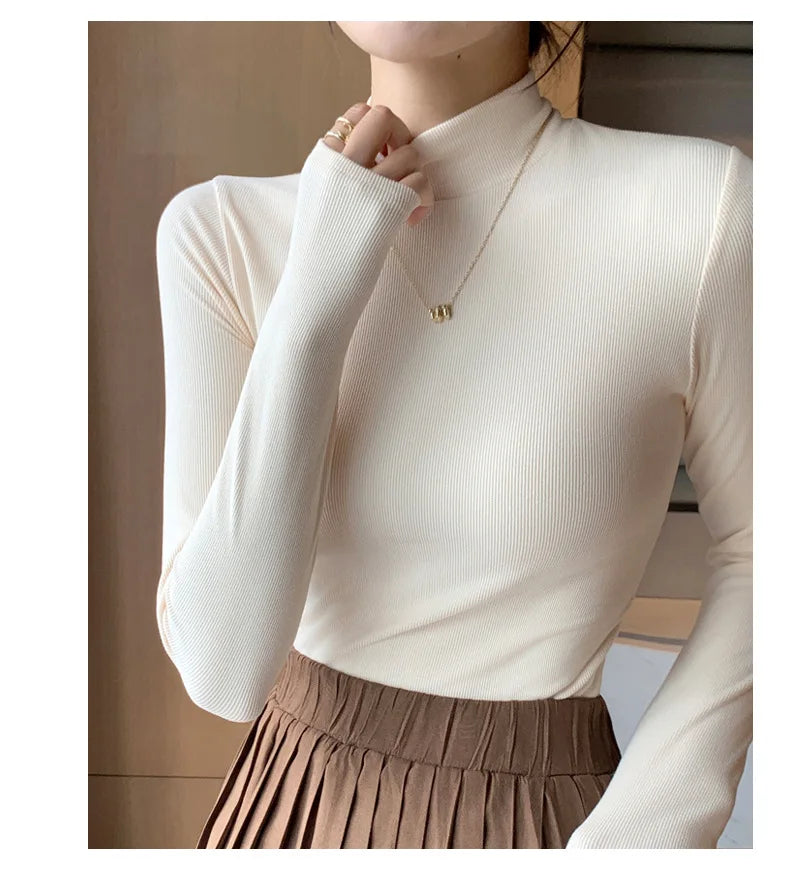 Women's knitted half-turtleneck sweater, slim fit, long sleeves, casual thermal knit top, Korean fashion