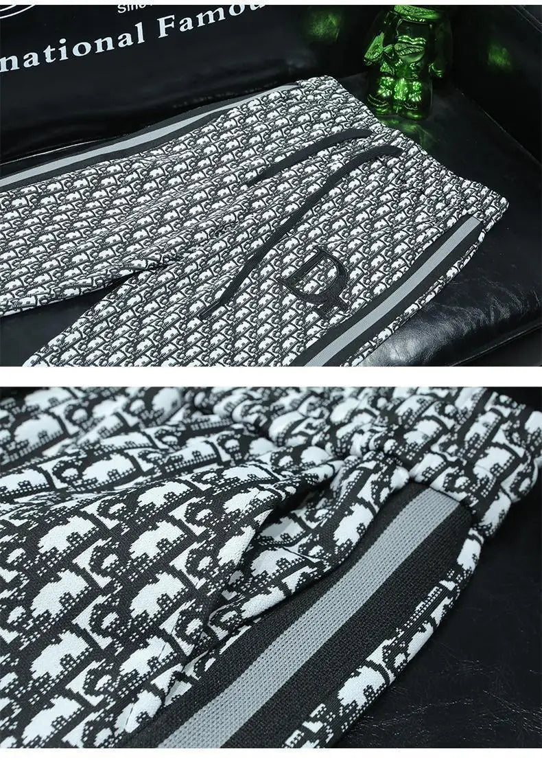 Fashion trend casual suit high-end men's long-sleeved splicing full print sports two-piece set