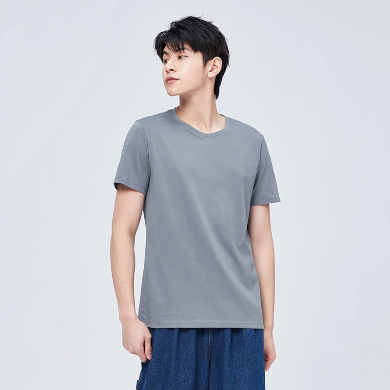 Men’s Summer Cotton O-Neck T-Shirt – Stretchy Solid Casual Tee