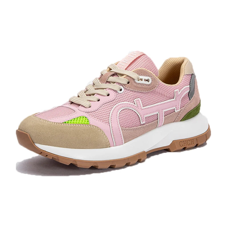 Women's Tennis Shoes New Cowhide Leather Splicing Flat Shoes Ergonomic Design Bone Correction