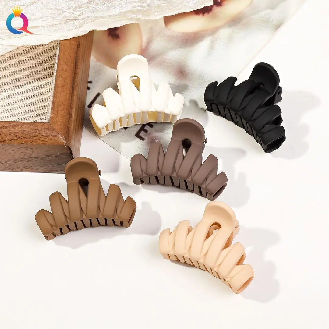 5-Piece Small Flower Hair Claw Clips – Matte Rectangle & Semicircle for Women & Girls