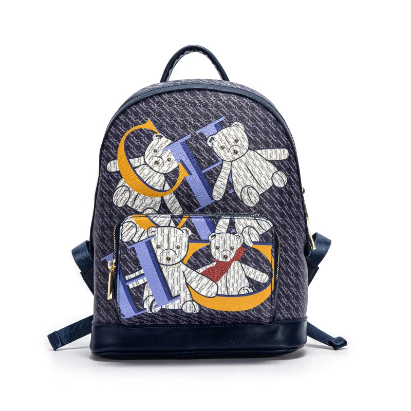 Alphabet Women's Backpack Large Capacity Design Luxury Brand Fashion Little Bear Cartoon Pattern