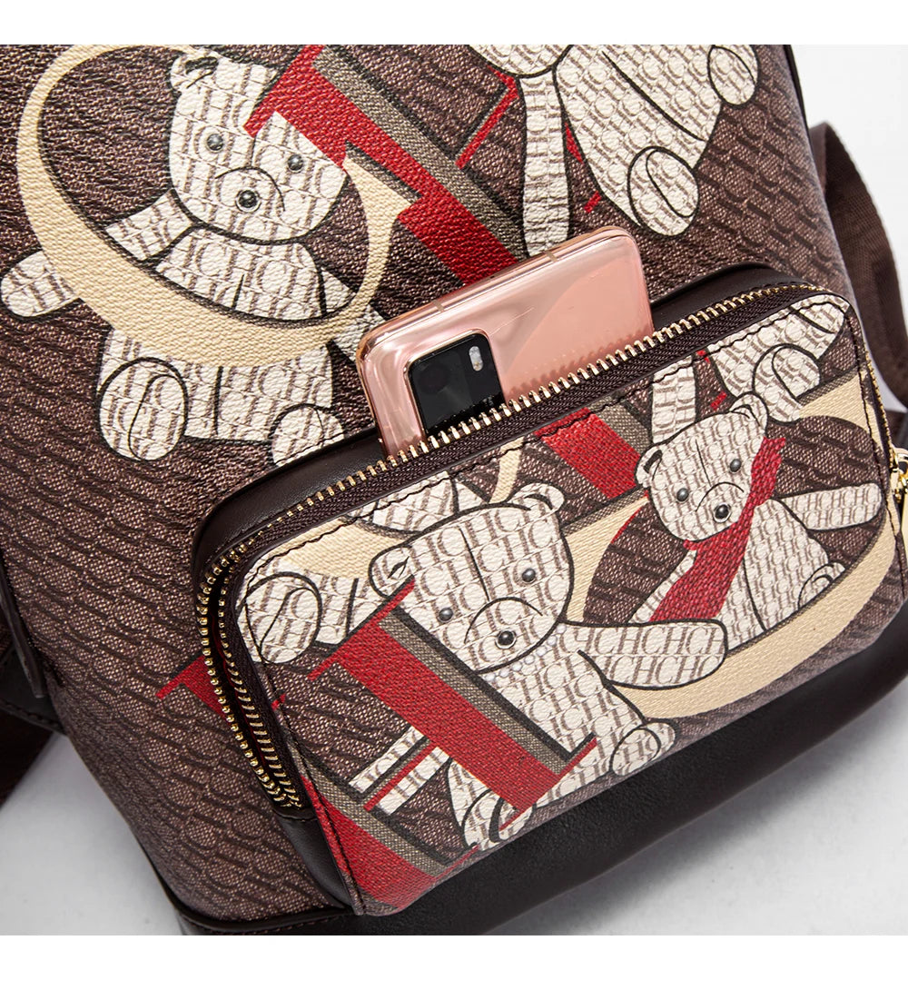 Alphabet Women's Backpack Large Capacity Design Luxury Brand Fashion Little Bear Cartoon Pattern