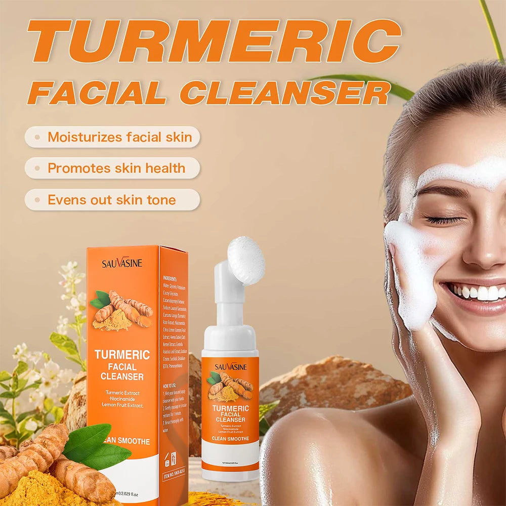 Turmeric Facial Cleanser with Brush – Brightening & Moisturizing Foam with Lemon Extract