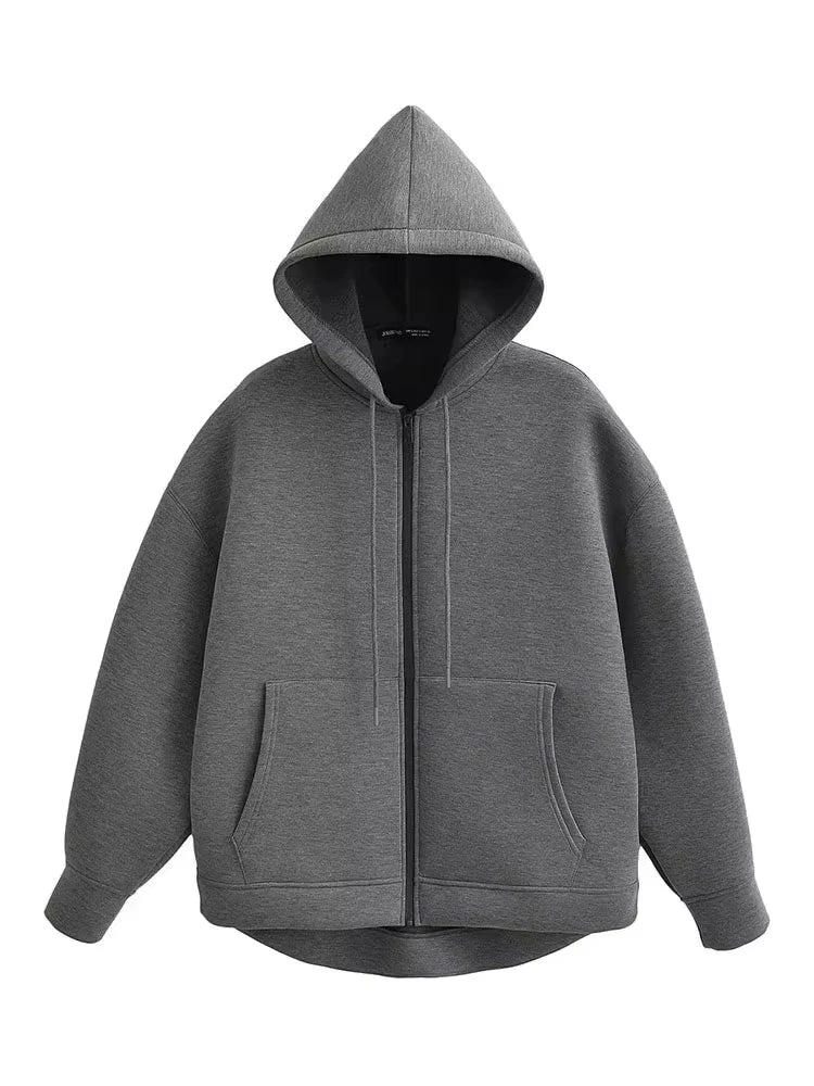 Women’s Winter Zipper Hoodie – Oversized High Street Coat with Double Pockets