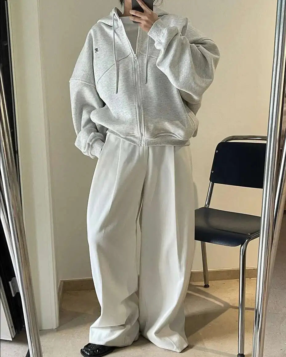 LANMREM Women's Letter Zip Hoodie – Casual, loose, long sleeve, autumn style