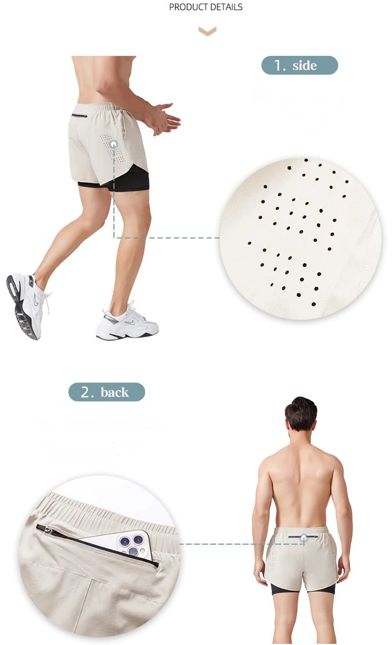 Men’s Quick-Dry Running Shorts – Black Double-Layer Sport & Training Pants