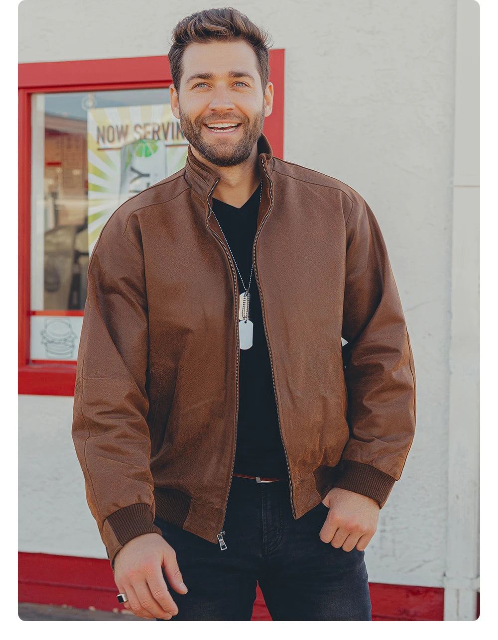 FLAVOR Men's Real Pigskin Leather Bomber Casual Jacket Stand Collar Leather Coat