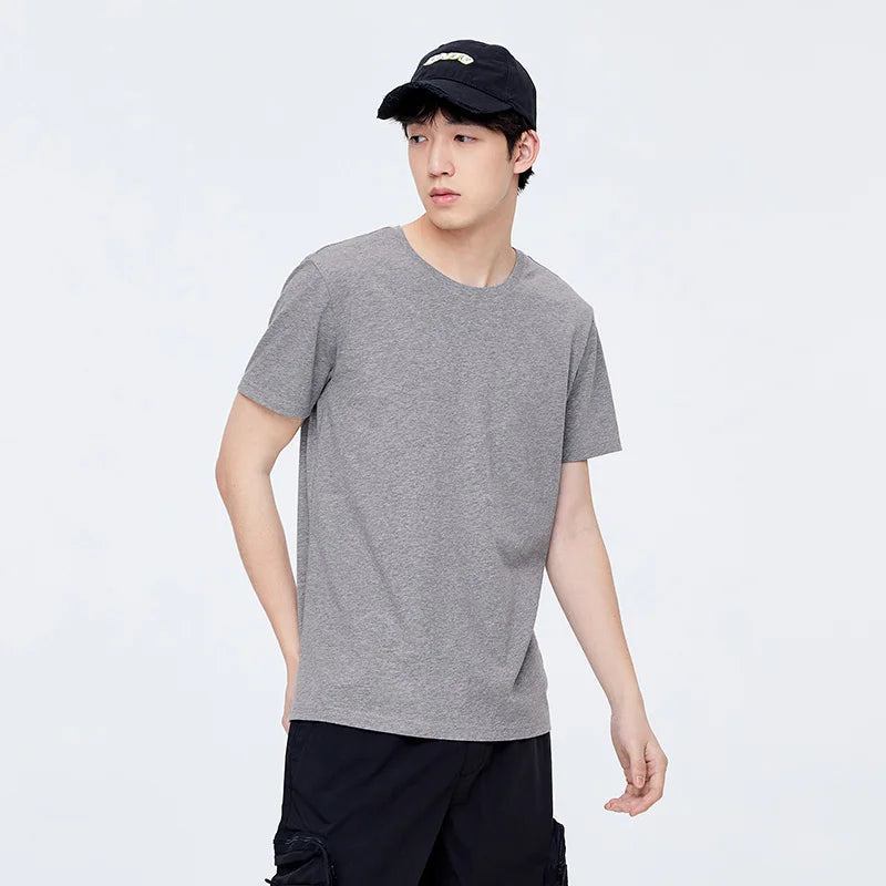 Men’s Summer Cotton O-Neck T-Shirt – Stretchy Solid Casual Tee