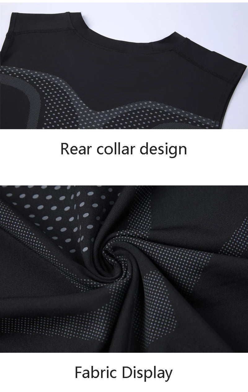 Men’s Sci-Fi Print Black Sports Vest – Quick-Dry, Elastic Round Neck