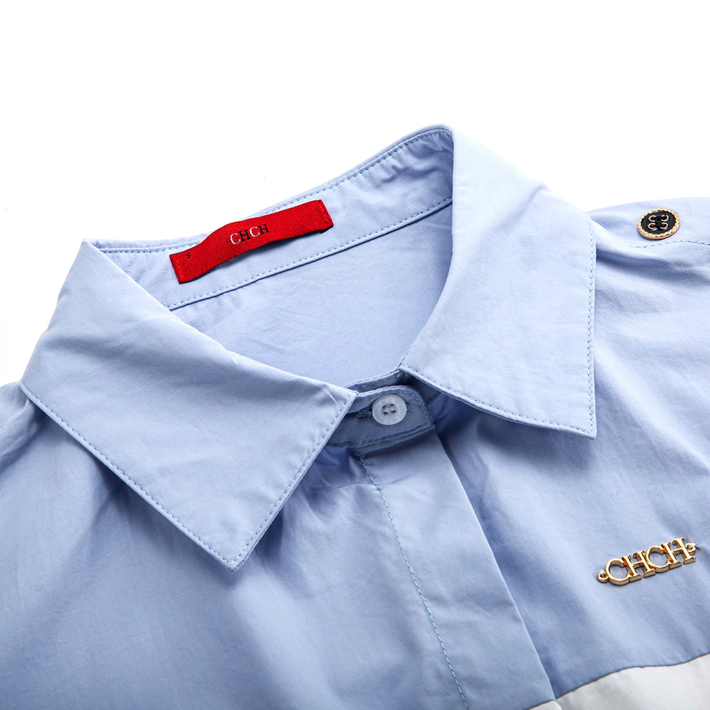 Women's Shirt High Quality Splicing Color Contrasting Long Sleeve Business Shirt Commuter Women's Wear