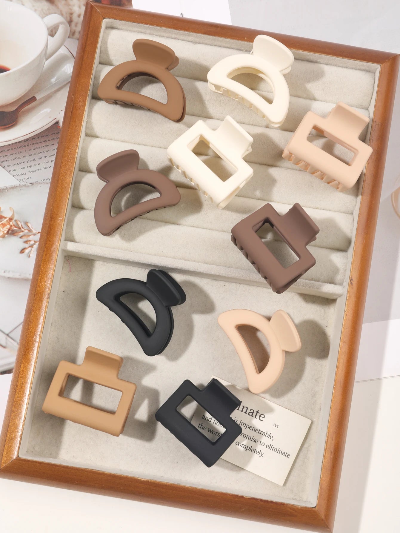 5-Piece Small Flower Hair Claw Clips – Matte Rectangle & Semicircle for Women & Girls