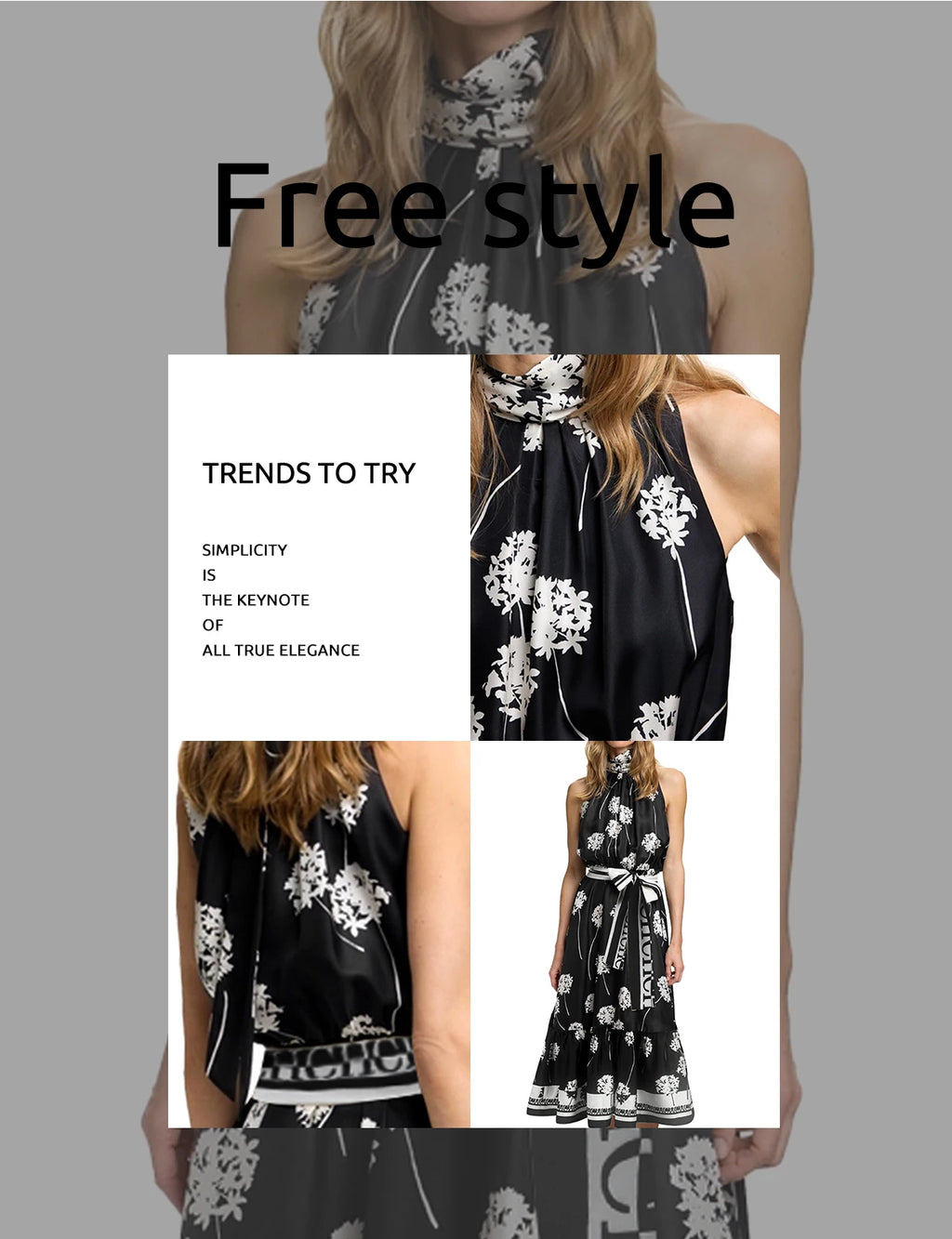 Women's Long Dress Summer New Black Printed Sexy Hanging Collar Dress Casual Party