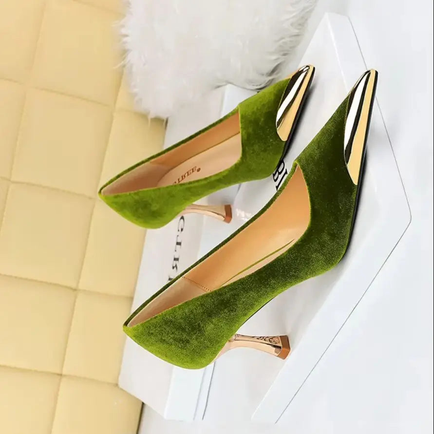 BIGTREE Velvet Wine Glass Heels – Sexy Pointed Party Pumps for Women