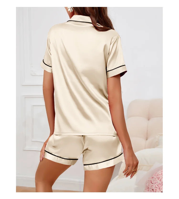 Women’s Satin Pajama Set – 2-Piece Button-Down Top & Shorts Sleepwear