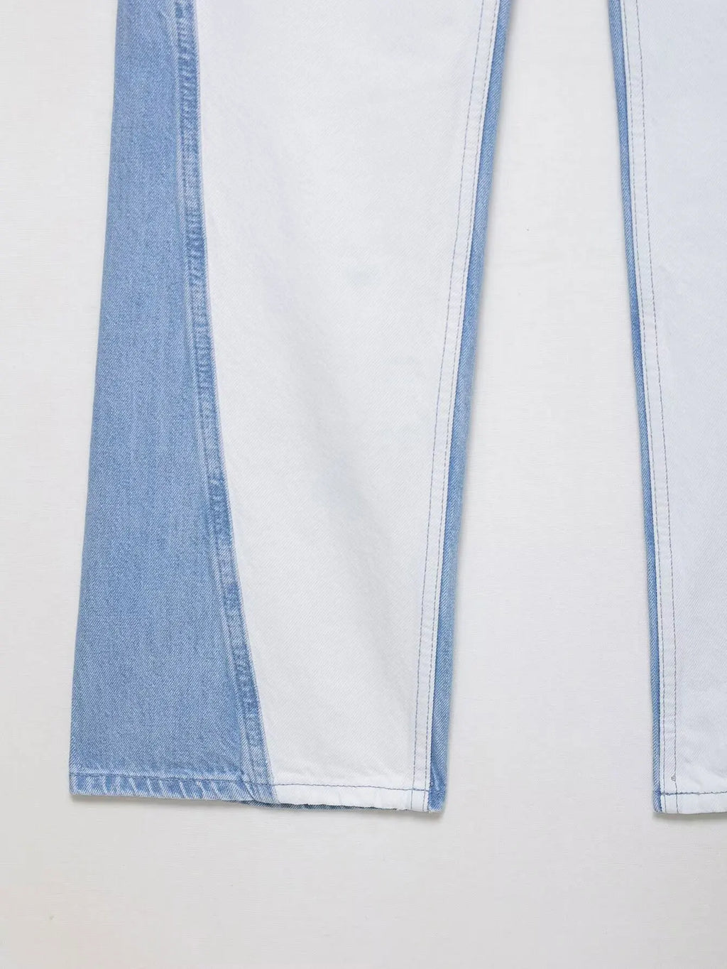 vintage denim women's outfit with a long-sleeve coat and wide-leg jeans