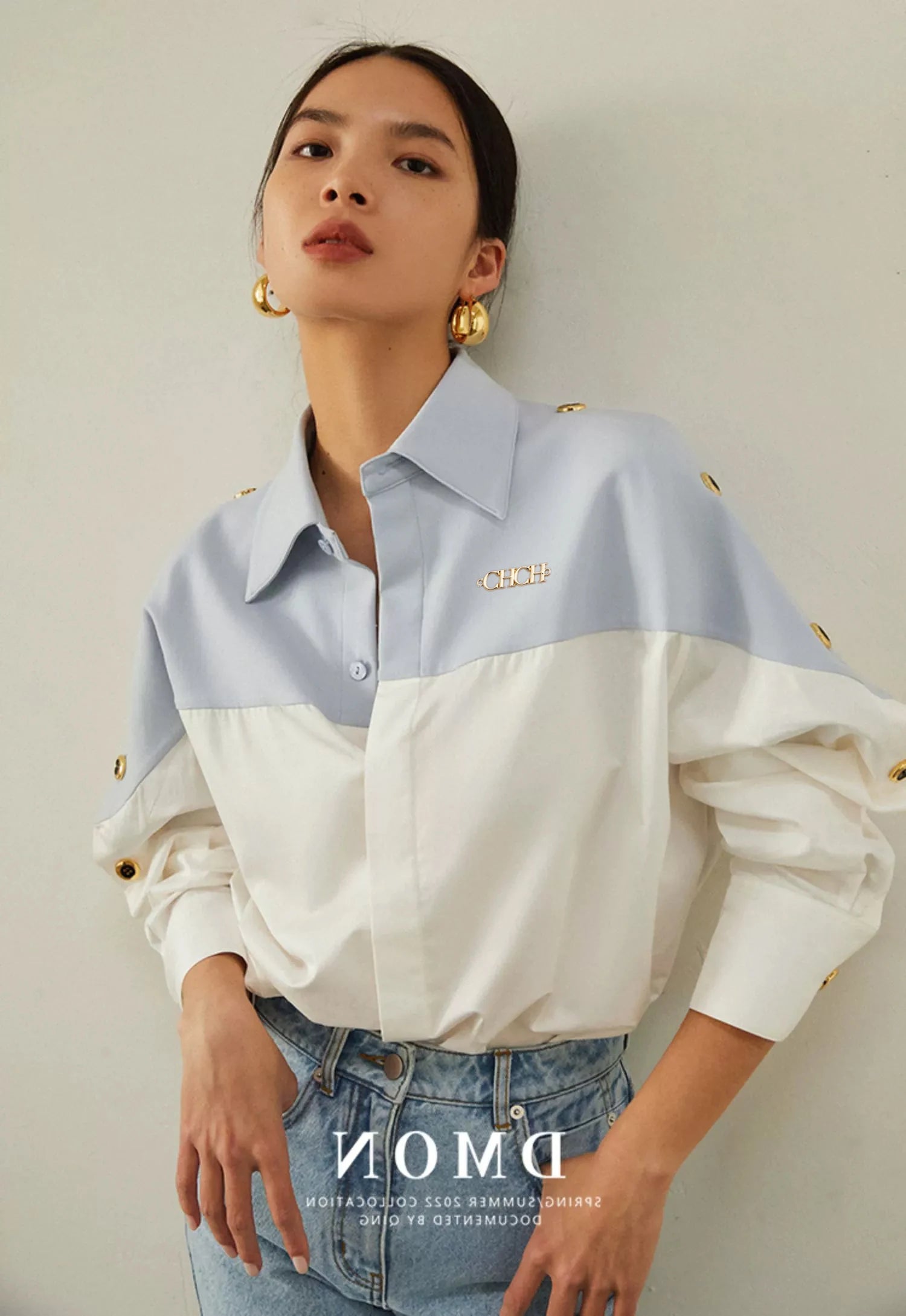 Women's Shirt High Quality Splicing Color Contrasting Long Sleeve Business Shirt Commuter Women's Wear