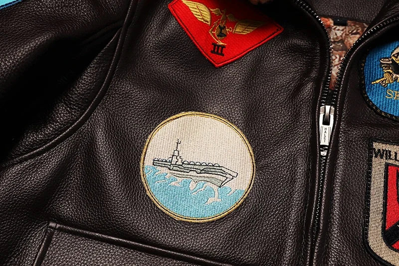 Men's quilted cowhide leather military flight jacket, winter overcoat, M212 style