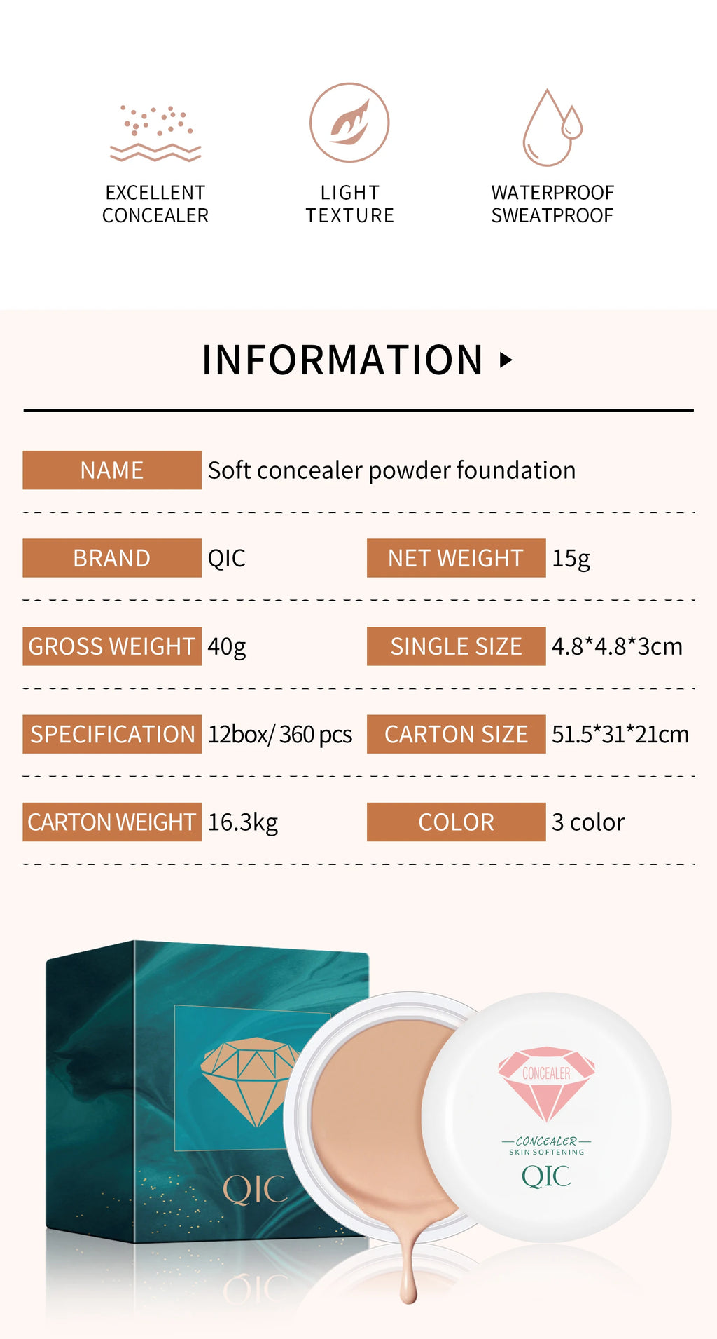 High-Coverage Concealer & Foundation – Anti-Dark Circle, Waterproof BB Cream