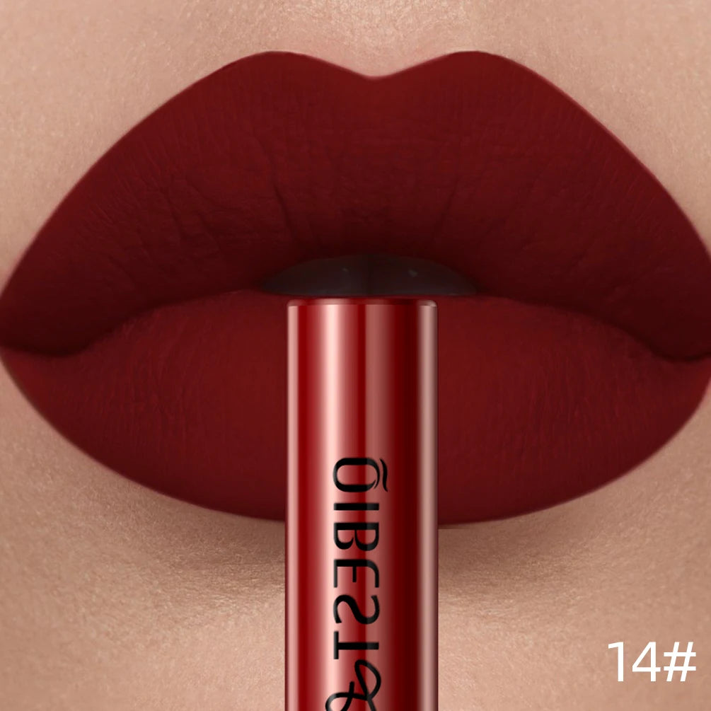 QIBEST Matte Liquid Lipstick – Waterproof, Long-Lasting Velvet Lip Gloss, Nude & Red