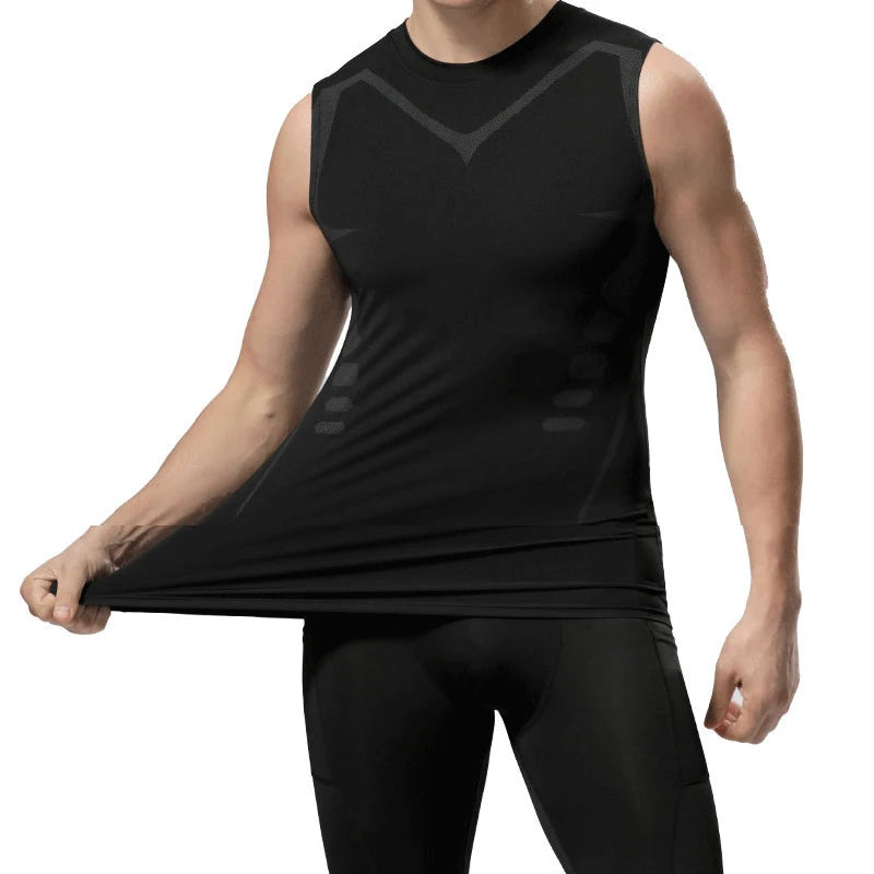 Men’s Sci-Fi Print Black Sports Vest – Quick-Dry, Elastic Round Neck