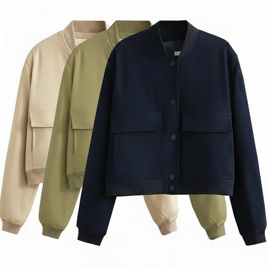 Willshela Women’s Solid V-Neck Bomber Jacket with Pockets