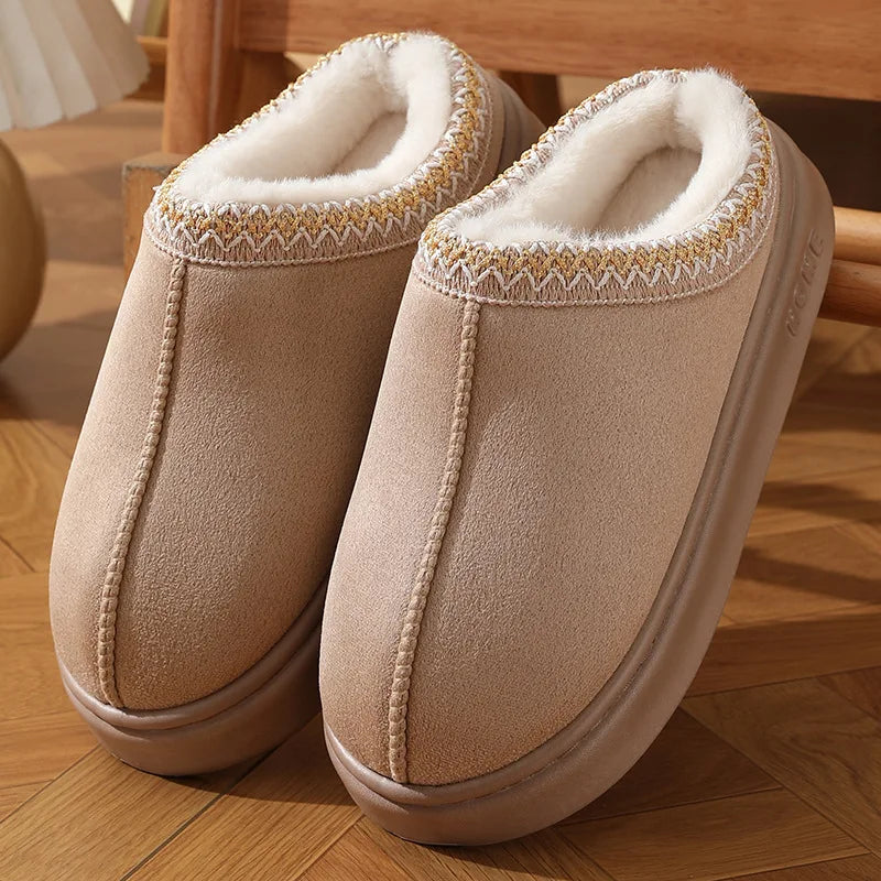 Fluffy Platform Winter Slippers – Warm Plush Cotton, Non-Slip, Unisex Indoor Shoes