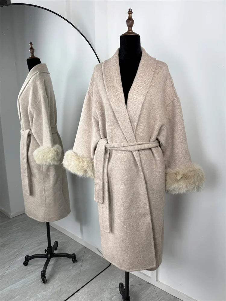 Tossy Women’s Short Wool Coat with Fox Fur – Elegant Double-Sided Overcoat
