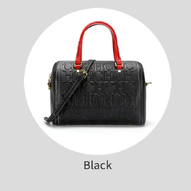Women's Shoulder Bag Black Cow Leather Letter Embossed Zipper Tote Bag 26*14.5*18cm