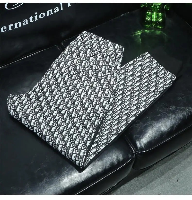 Fashion trend casual suit high-end men's long-sleeved splicing full print sports two-piece set