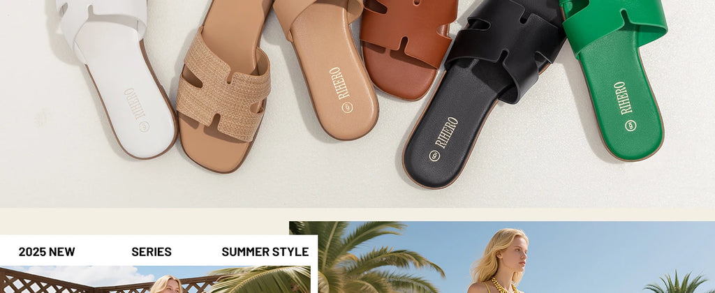 Women's Dressy Flat Sandals Comfortable Slip On Leather Slide Sandals