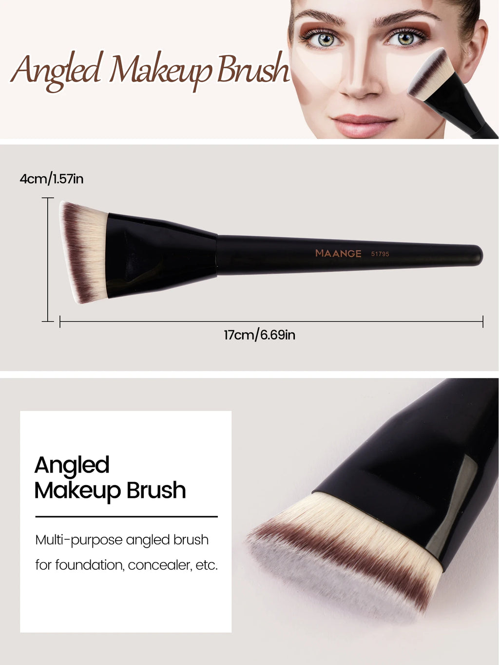 3-Piece Makeup Brush Set – Angled, Round & Flat Brushes with Soft Bristles and Case