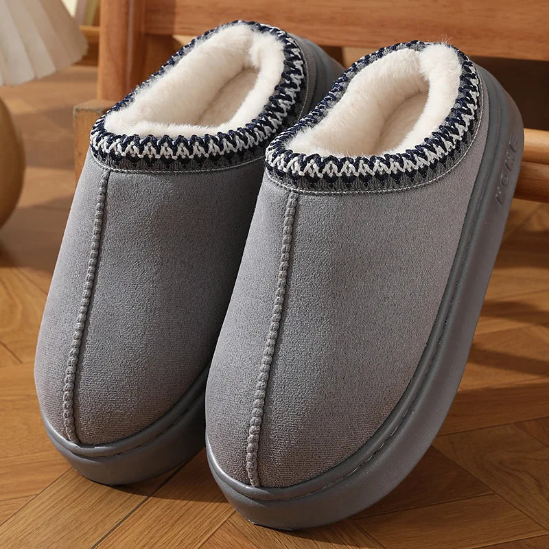 Fluffy Platform Winter Slippers – Warm Plush Cotton, Non-Slip, Unisex Indoor Shoes