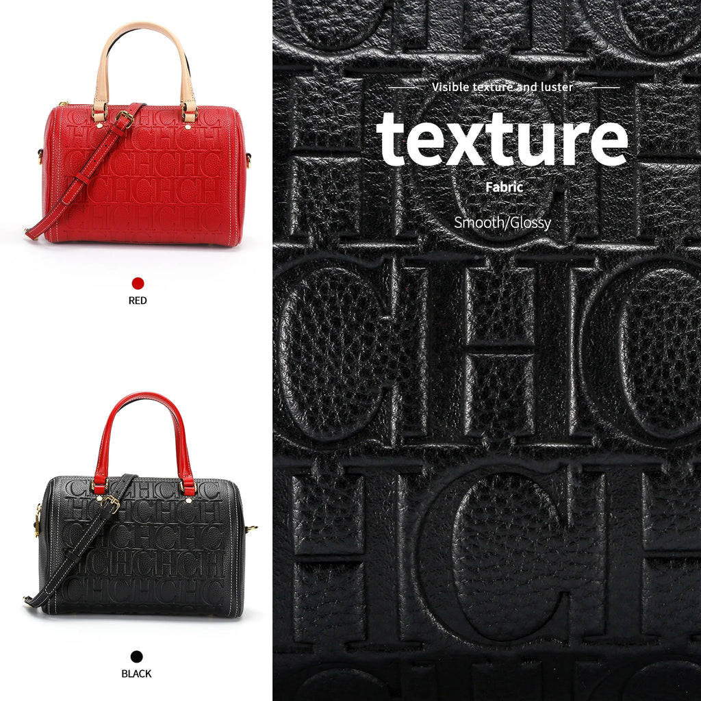 Women's Shoulder Bag Black Cow Leather Letter Embossed Zipper Tote Bag 26*14.5*18cm