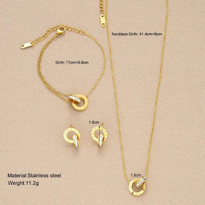 Women’s Gold Crystal Set – 4-Piece Necklace, Bracelet & Earrings