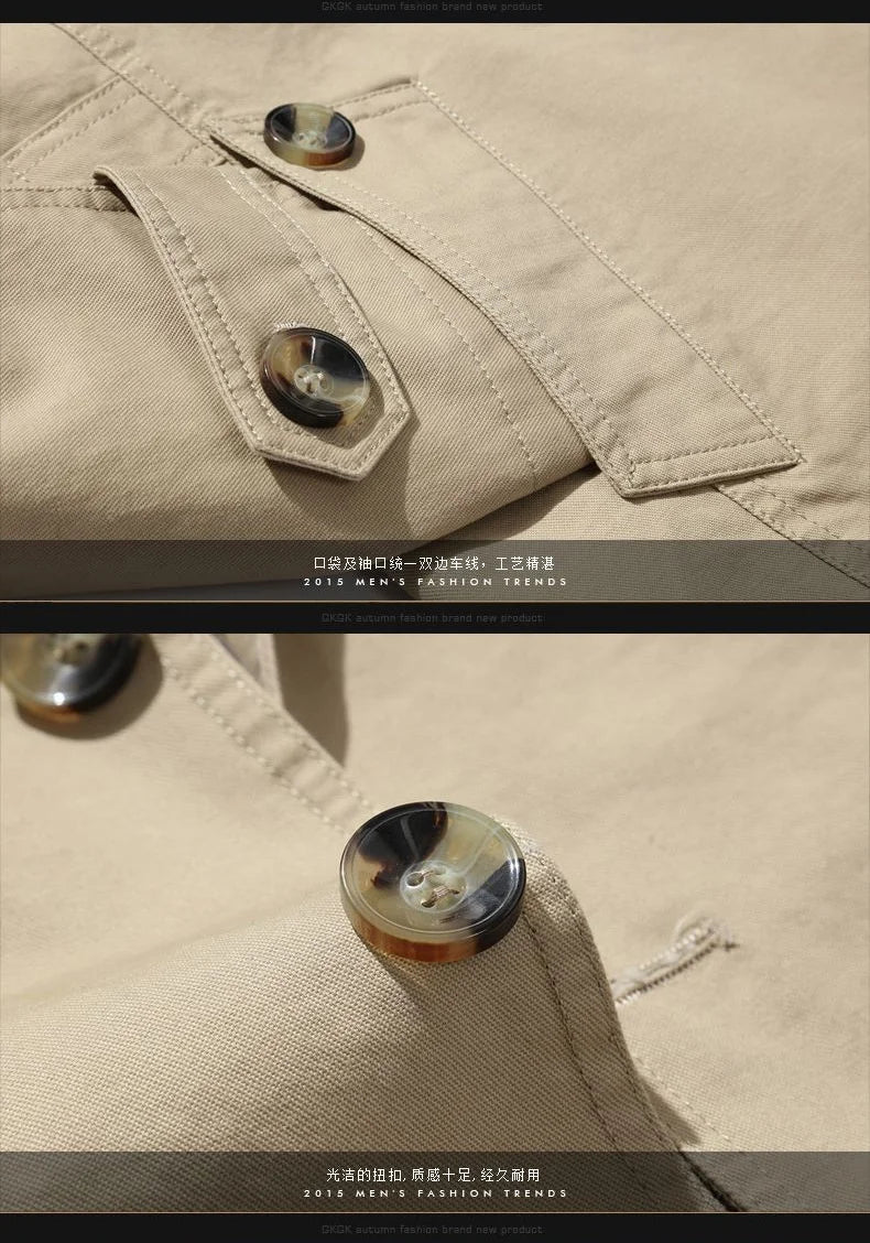 Men’s Cotton Trench Windbreaker – Long Casual Streetwear Blazer