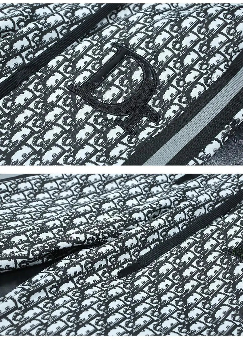 Fashion trend casual suit high-end men's long-sleeved splicing full print sports two-piece set