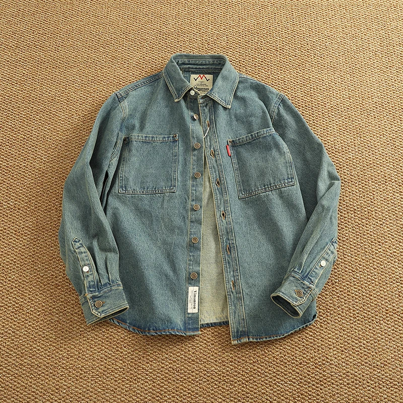 American Casual Men’s Long-Sleeve Denim Shirt – Heavyweight Cotton Vintage Workwear