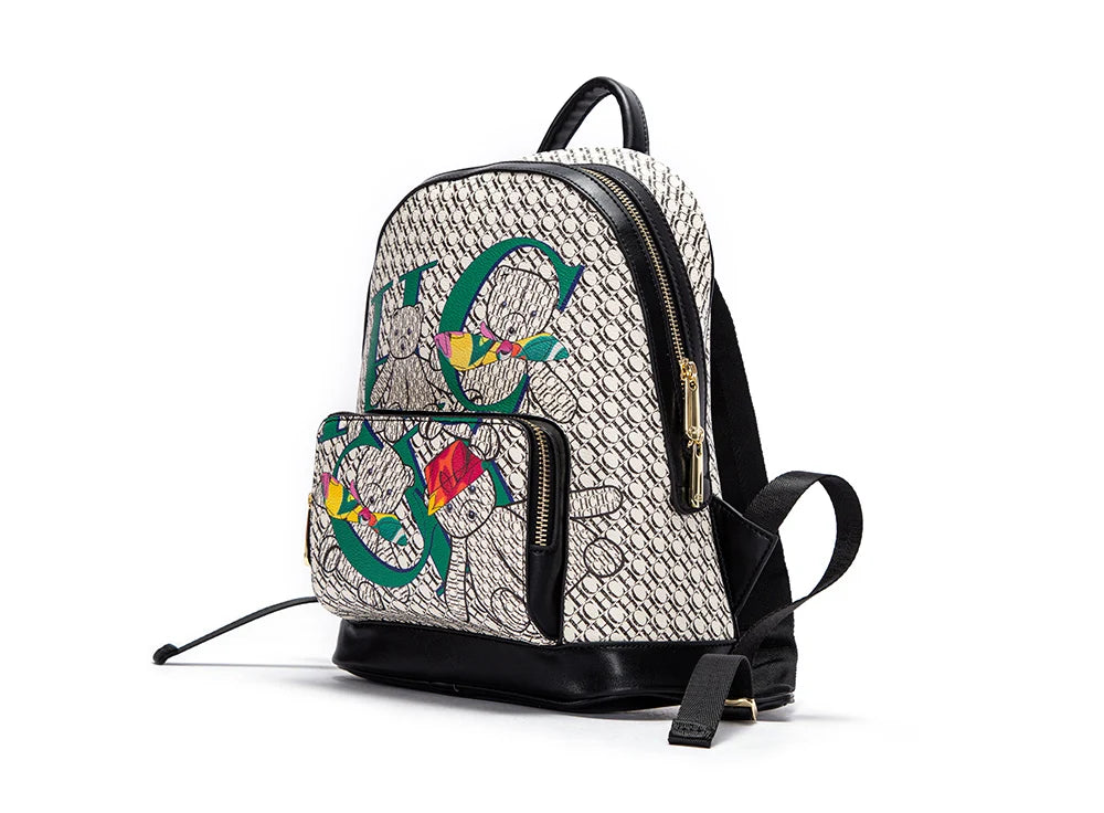 Alphabet Women's Backpack Large Capacity Design Luxury Brand Fashion Little Bear Cartoon Pattern