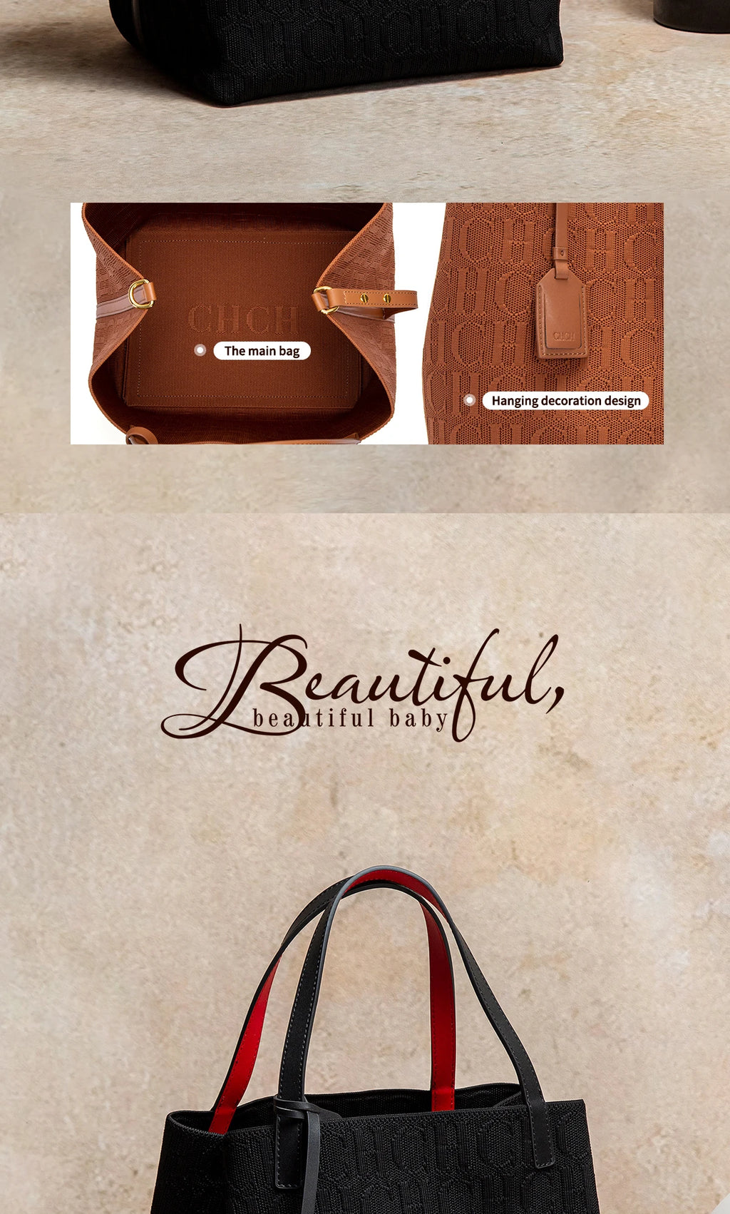 Tote Bag New Large Capacity Black Simple Knitted Shopping Bag 27*20*28cm