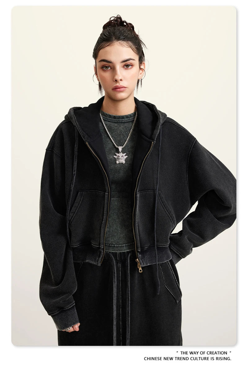 Women’s Fleece Zip Hoodie – HY0448 355gsm, thick, cropped, hooded, loose fit