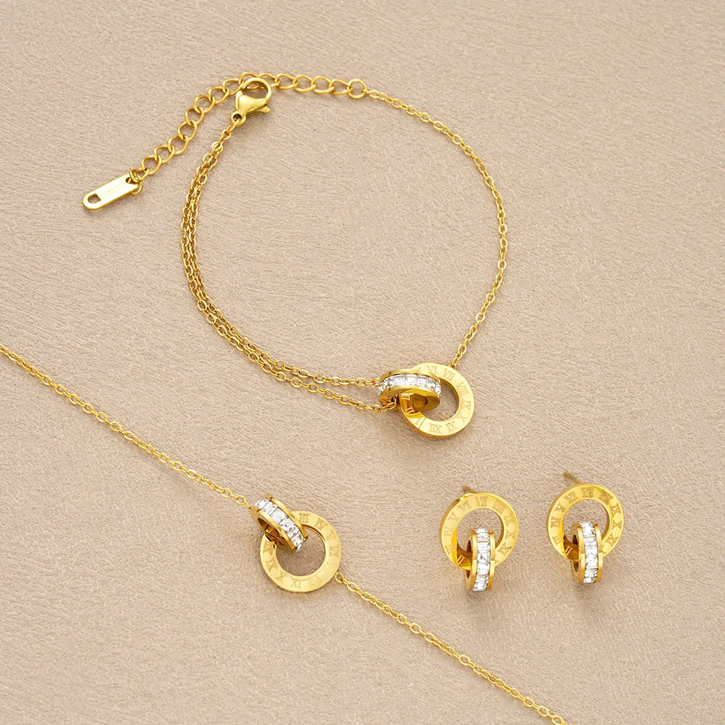 Women’s Gold Crystal Set – 4-Piece Necklace, Bracelet & Earrings