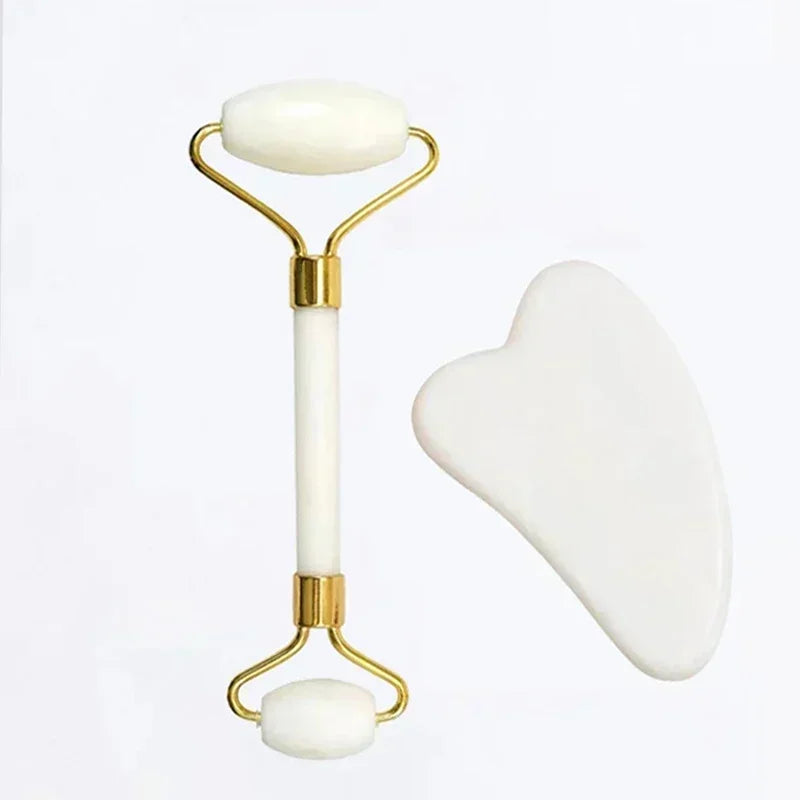 Natural Jade Roller and Gua Sha for Face and Body Massage, Eye Care, and Skin Lifting