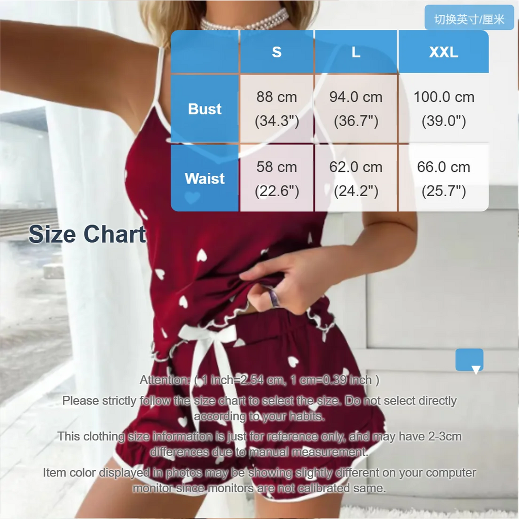 Summer Pajama Set Large Size Vest Shorts Women's Suspenders Soft Casual Cute Printed