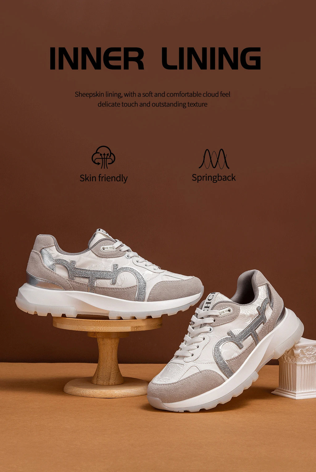 Women's Tennis Shoes New Cowhide Leather Splicing Flat Shoes Ergonomic Design Bone Correction